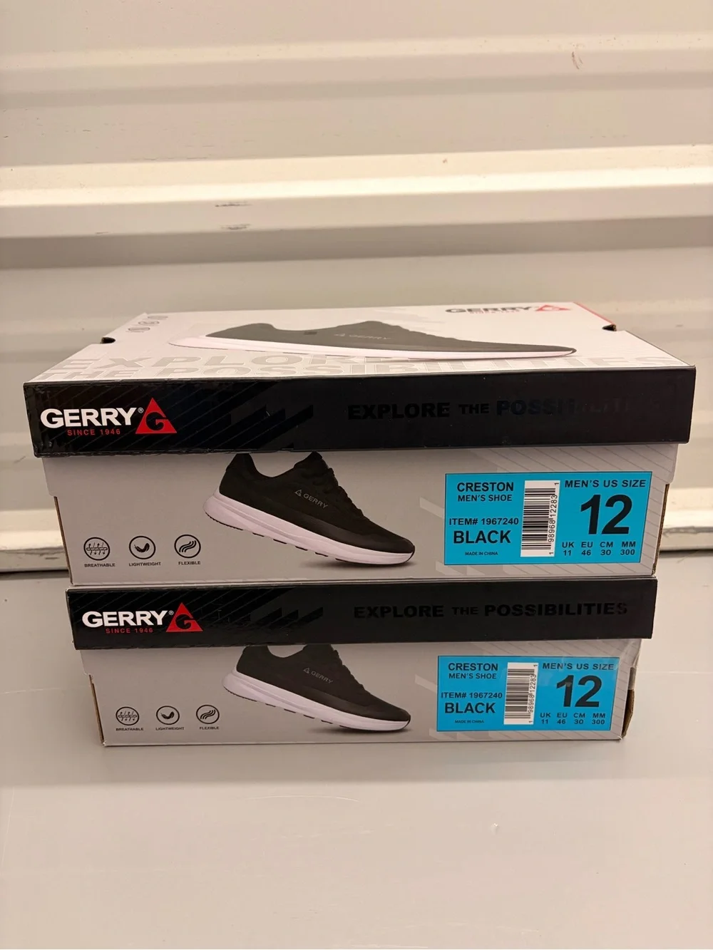 Gerry Men's Creston Lightweight Athletic Sneakers Black White NWT - Size 12